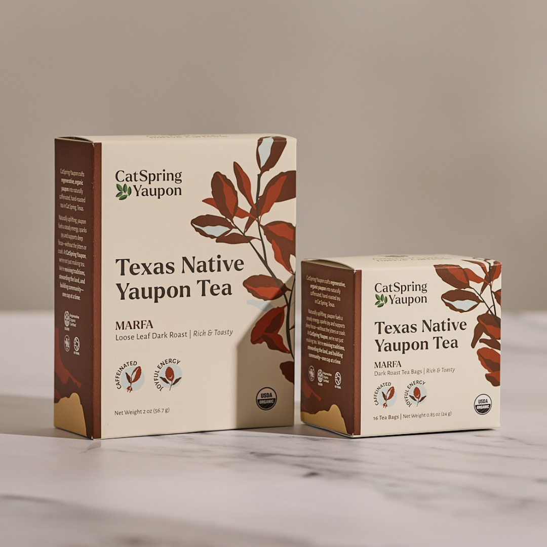 Marfa Dark Roast Yaupon – Rich & Toasty - Loose Leaf and Teabags